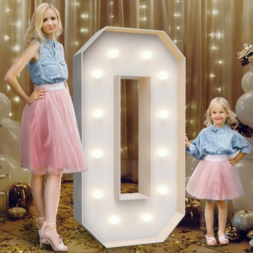 Teebloom 4FT Marquee Light Up Numbers 0,Party Decoration Large Marquee Light Up Letters with Weighted Water Bag,Pre-cut Foam Board Set Can Be Used for Birthdays,Weddings,Baby Anniversaries