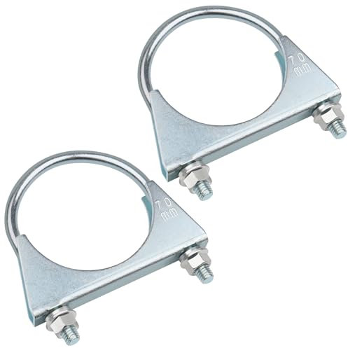 Yeepeo 2 Stück Bügelschelle, 70mm Auspuffschelle Verzinkter Stahl Rohrschellen Runde Rohrbügelschelle mit Mutter Platte U-Bolzen für Rohrverbindungen