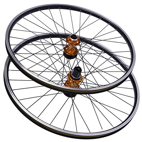 TESUGN 27.5 Zoll Mountainbike Vorderrad & Hinterrad Rad Durch Die Achse Scheibenbremse Rennrad, Aluminiumfelge Scheibenbremse MTB-Laufradsatz, Golden