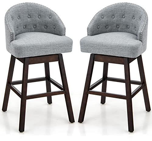 RELAX4LIFE Barhocker 2er Set, Barstuhl 360° Drehbar, Gepolsterter Bistrohocker mit Holzrahmen, Küchenhocker mit Rückenlehne Fußstütze, Sitzhöhe 78cm, Sitzhocker für Esszimmer Bar Küche (Grau)