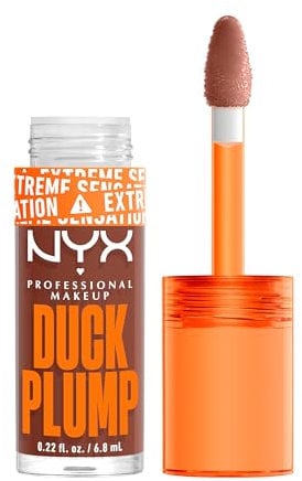 NYX Professional Makeup Lipgloss mit Schmollmund-Effekt, Glossy Finish & intensive Farbe, Extremes Volumen & Fülle dank Ingweröl, Vegane Formel, Duck Plump Lip Lacquer, Mocha Me Crazy
