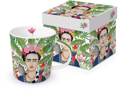 PPD Tasse Sommer Frau mit exotischen Tieren aus Porzellan im passenden Geschenkkarton. Motivtasse für den gedeckten Tisch und als Geschenk 0,4L x H9.7cm