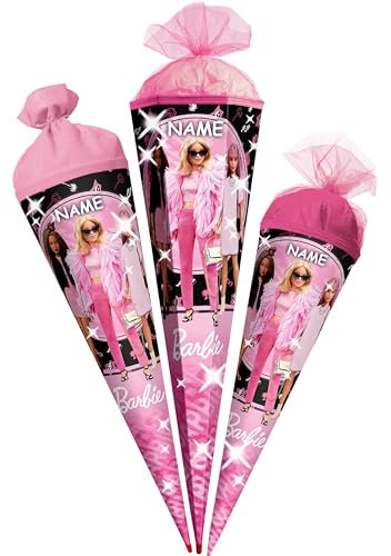 Schultüte - Barbie - 35-85 cm - Größe wählbar - Holzspitze wählbar - inkl. Name - Zuckertüte - Tüll - oder Filzabschluß - eckig/rund - klein & groß - Gesc..