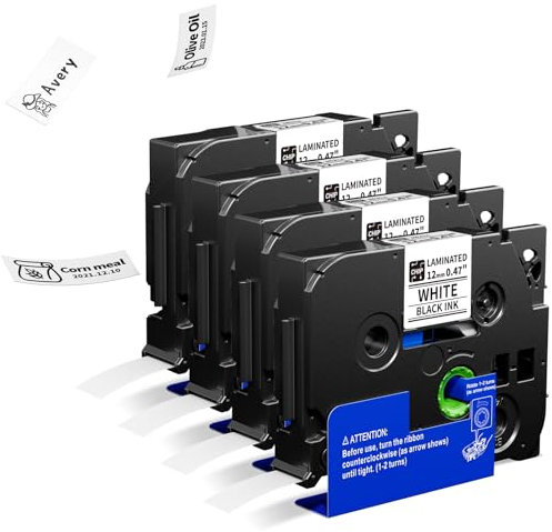 Ersatz für Brother P-Touch Bänder Tze-231 Tz Tape 12mm 0.47 white Ptouch Schriftband Laminated Tape Cassette für Brother P-Touch 1010 H105 1000 D400 H100LB E100 H105WB D400VP, VolenGo 3B21Z 4-Pack