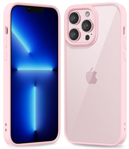 oakxco Thin Slim Clear case for iPhone 13 Pro Max, Transparent Hybrid Hard Shell Plastic & Soft Silicone Rubber Bumper, Non-Yellow Acrylic Protective Lightweight Cover for Women, Light Pink