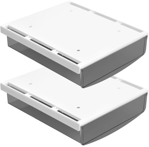 Minjuna 2Pcs Under Desk Drawers, 21x18x5.4 cm Self-Adhesive Under Desk Storage Box, Under Table Hidden Organizer, Plastic Under Table Hidden Drawer for Home School Office (Matte Black)