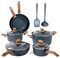 Kitchen Academy 12 Pieces Nonstick Pots and Pans Set, Induction Cooking Pan Set, Non Stick Saucepan Set, Frying Pan Set (Blue)