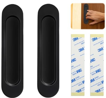 Taoduod 2pz Tiradores Ovalados de Puerta Corredera Negro Aleación de Aluminio Tiradores de Aleación Autoadhesivo Sin Perforaciones Armarios Tirador Puerta Corredera para Puertas Corredizas de Granero