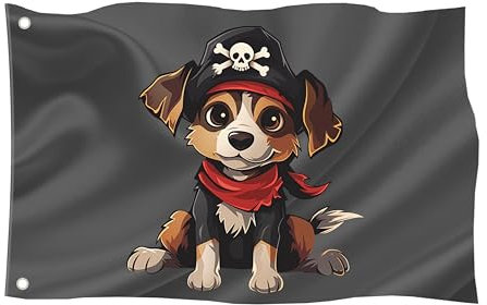 Drapeau pirate / 60 x 40 cm / 23,6 x 15,7 pouces / résistant aux intempéries avec œillets / extérieur et intérieur / drapeau pour mât de drapeau / 100 % polyester (chien pirate 1 (taille S))