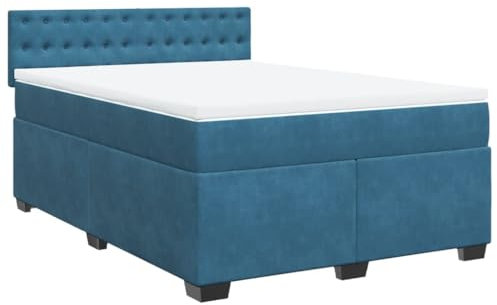 vidaXL Boxspringbett, Polsterbett Bett mit Matratze Matratzenauflage, Bettgestell mit Kopfteil Lattenrost, Doppelbett für Schlafzimmer, Dunkelblau 140x190cm Samt