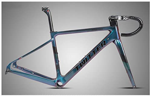 ITETONE Rennrad-Rahmen-Set, Karbonfaser, Scheibenbremsrahmen, 46/49/52/55 cm, Off-Road-Rennrahmen mit Gabel, Innenführung, Steckachse, 100/142 mm (52 cm, rot)
