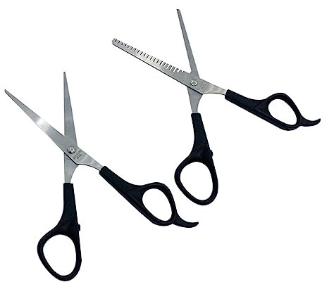 WOONEKY 2 Stück Haarschneide mit Friseurschere und Effilierschere aus Edelstahl und Kunststoff für Komfortablen Griff Vakuum Infrarote Nitrierhitzebehandlung zum Haarschneiden zu Hause