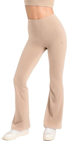 Aruki Damen Flared Leggings Mit Taschen, High Waist Nahtlos Bauchkontrolle, Bootcut Sportlich Premium Yoga Bekleidung, Figurformend Atmungsaktiv Vierwege Stretchable Elastisch – Doeskin – Medium