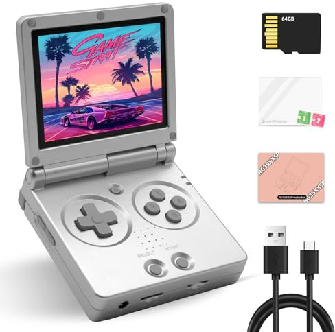 LIDOUYA RG35XXSP Consola Retro Portatil, Pantalla IPS de 3,5 pulgadas Sistema Linux, Emulador Consola Retro con Pantalla Plegable soporte 5G WiFi y aplicaciones multimedia Salida HDMI TV, 64G, Plata