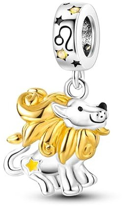 KUNSIR Damen Charm Anhänger Sternzeichen für Armband 925 Sterling Silber 12 Sternbilder Charms Beads passend für Pandora Armband, Kompatibel mit Europäischen Armband und Halskette für Frauen Mädchen