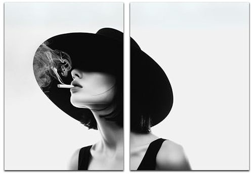 WBdesignz 2er Schwarz-Weiß Poster Set - Wandbilder für Wohnzimmer, Büro Realismus Photografie Noir Diva Rauch Schatten Elegant Zeitloses Design Deko Kunstdruck (30 x 40 cm, ohne Rahmen)