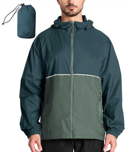 SPEEDRUN Regenjacke Herren Wasserdicht Atmungsaktiv Windbreaker mit Kapuze Fahrrad Regenmantel Ultraleicht Faltbar Rain Fahrradjacke Man Dünn Sport Angeln Outdoor(Grün XL)