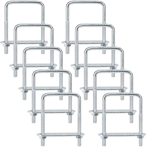 BLUESEABUY 10 Pezzi Bulloni a U Staffa a U Bride de Fixation Quadrato U-Bolts Quadrati con Piastra del Telaio e Rondelle per Tubo Traino Navi Auto Applicazioni Industriali(M6 80x50mm)