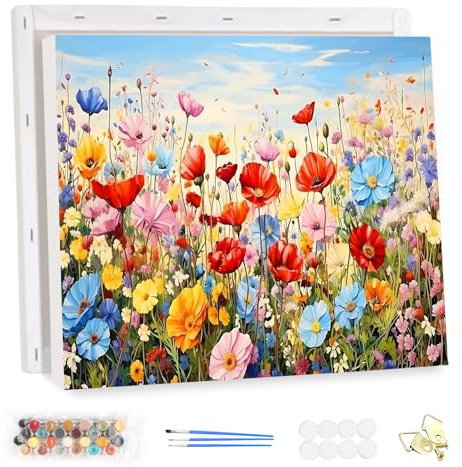 MEIYUDA Kit de peinture par numéros pour adultes avec cadre, 3 pinceaux et peinture acrylique, kit de bricolage peint à la main, motif de fleurs sauvages, cadeau et décoration de maison, 40 x 30 cm
