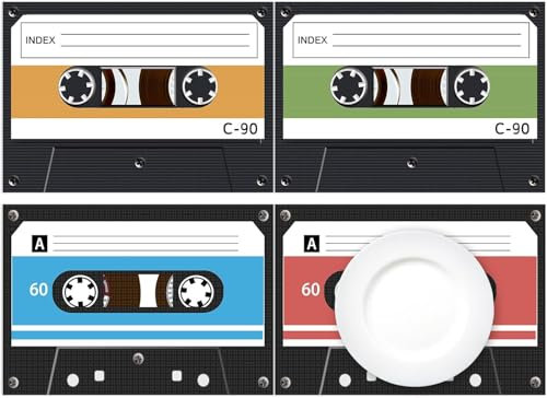 60 Stück Kassetten Papier Platzsets, Papier Tischsets Kassetten-Hip-Hop, Einweg Platzsets 40 x 28 cm, 70er-, 80er-, 90er-Jahre Retro Thema Dekoration für Küche, Esstisch, Geburtstag, Party