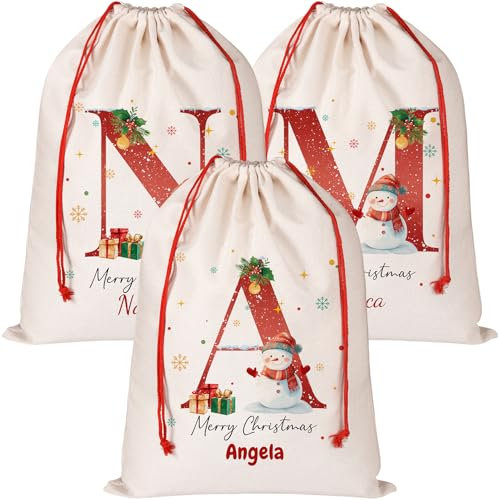 Bslenjoy Personalisierter Weihnachtsmannsack mit Initiale und Namen, individuelles Monogramm-Alphabet, große Weihnachts-Geschenktüte, personalisierbar, Sack für Urlaubsgeschenke