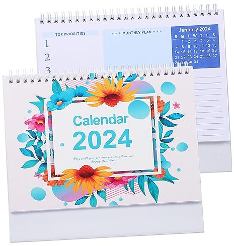 FOYTOKI Planungskalender Kalender Blanko Blumiger Tischkalender 2024 | Kleiner Stehkalender Für Den Schreibtisch | Dekorativer Kalender Für Büro Und Zuhause | Monatsübersicht Von Januar Bis Dezember