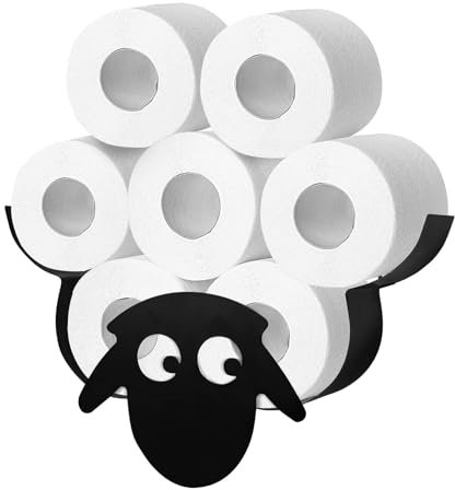 JF HOME BLISS Creative Sheep Toilet Roll Holder Wall-Mounted Metal Tissue Storage Rack Holds Up to 7 Rolls Black Toilet Paper Holder with Animal Design for Bathroom Decoration