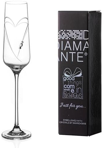 DIAMANTE Copa de champán de cristal Prosecco – Just for You – Corazones – Flauta de champán individual lista para regalo con cristales de Swarovski y caja de regalo (1122.411.00)