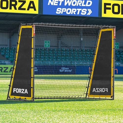 FORZA Steel42 Fußballtore | Ultrarobustes Stahltor [6 Größen] | Vorschriftsmäßige Größe, wetterbeständig, tragbar mit Bodenpfählen und optionalem Rückprall-Kit (mit Rebounder-Kit, 2,4m x 1,8m)