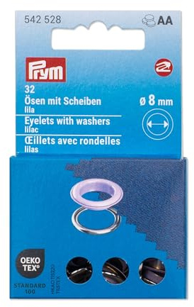 Prym 542528 Ösen mit Scheiben, 8 mm, lila/silberfarbig, kompatibel mit dem Vario Creative Tool