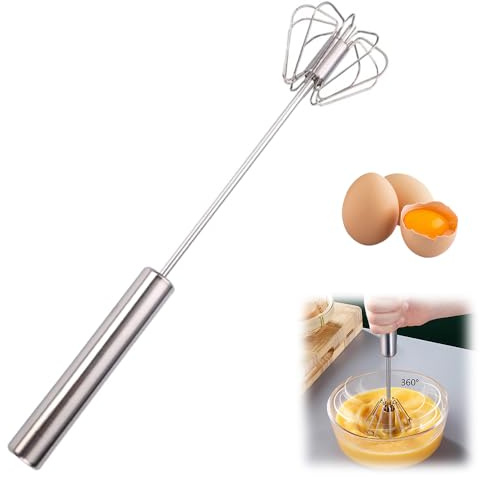 Halbautomatischer Schneebesen aus Edelstahl, 2025 neuer Schneebesen Handschieber Drehmixer, manueller Rührer, Küchenwerkzeug zum Mischen, Rühren, Schlagen, Rühren (25,4 cm)