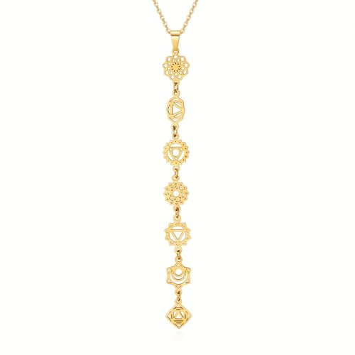 AITENME 7 Chakra Halskette Gold Frauen Yoga Fashion Accessoires Anhänger Einstellbarer Kettengeist Geschenkschmuck für Tanz geeignet für Tanz Symbol Mit Geschenkbox