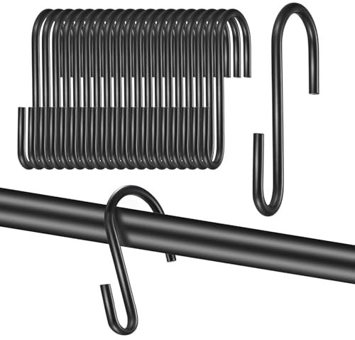 YEVON Small S Hooks for Hanging - 20 Pcs 6cm Black S Shaped Hooks Heavy Duty for Kitchen, Closet, Bathroom, Garage, Office – Stainless Steel Metal Hook for Hanging Pots, Pans, Mugs, Tools, Bags