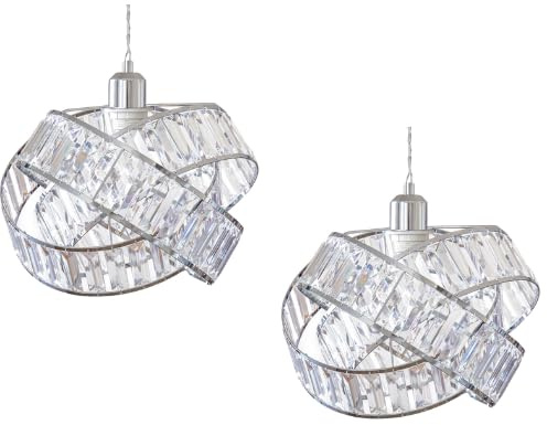 FabFinds Crystal Lampshade 3 Tier Interlocking Metal LampShade Easy Fit Lampshade with Reducer for Bedroom Office (W31cmXH23cm) Pack of 2