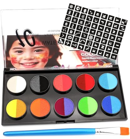 Kinderschminke Set, Wasservermalbare Gesichtsfarbe für Kinder, Face Paint Kit mit 20 Farben, Sicher & Ungiftig, Ideal für Karneval, Fasching, Halloween und Theater