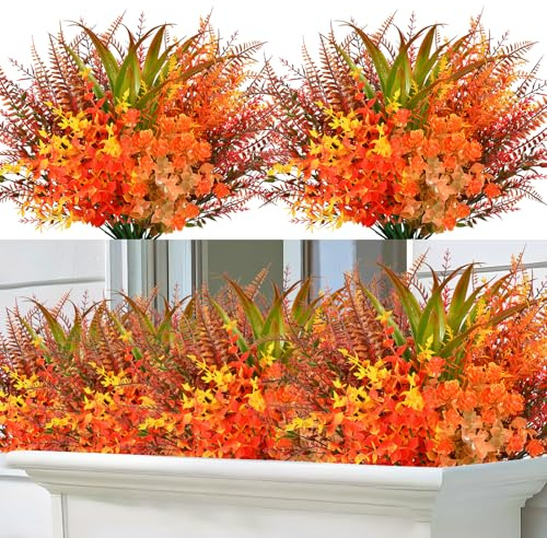 ZOCOYUU Künstliche Herbstpflanzen, Kunstblumen für den Außenbereich, Kunstkunststoff, UV-beständig, Grün für Garten, Fenster, Veranda, Terrasse, Haus, 9 Bündel Herbstpflanzen, künstliche Blumen, 9
