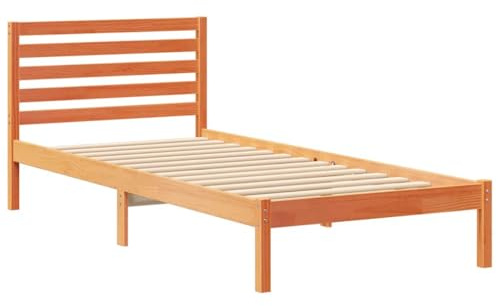 vidaXL Bettgestell Wachsbraun 80 x 220 cm Massivholz Kiefer, Moderner Kiefernholz Plattformbett, Stabiler Rahmen für Matratze, minimalistisches Design, modernes Schlafzimmermöbel