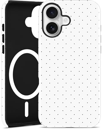 Jusy Polka Dots Phone Case for iPhone 16, Compatible with MagSafe, Cute Aesthetic Magnetic Soft TPU and Hard PC Protective Phone Cover for Women Girls - White