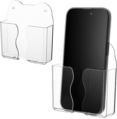 2 Stück Wandhalterung Handy, Handyhalterung Selbstklebende mit Ladeloch Universal Wandmontage Transparent Wandmontierter Zubehör Handyhalter Wand für Schlafzimmer Badezimmer Küchen Wohnmobile