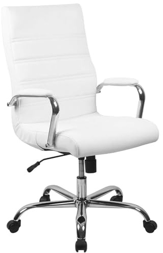 FWStyle Contemporary Office Chair – White PU Leather with Chrome Frame, Mid-Back Ergonomic Desk Chair, Adjustable Height & Tilt Lock