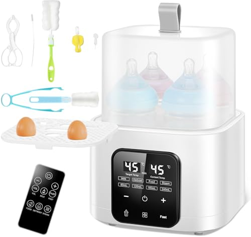 Baby Bottle Warmer for 4 Bottles, 6-in-1 Baby Bottle Sterilizer with Digital LED and Temperature, Fast Heating, Breast Milk Defrost, Baby Food Heater, Requires Water, 48H Keep Warm