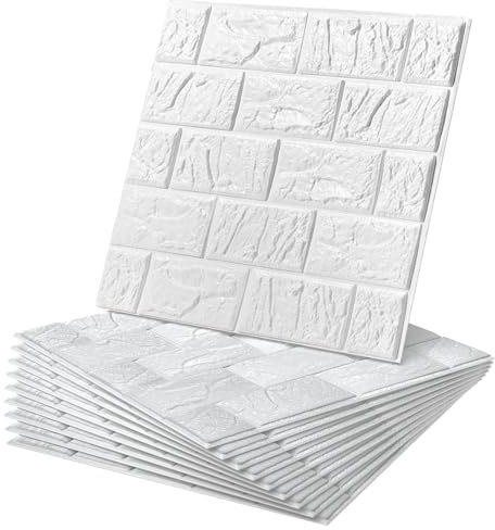 WADILE Panneaux Muraux 3D Autocollants 30×30 cm – Carreaux Muraux PVC avec Film Aluminium, Imperméables et Amovibles, Décoration Murale pour Cuisine, Salle de Bain et Salon, Blanc – Lot de 10