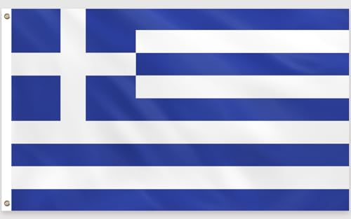 PartyYaa Griechenland Flagge, 150 x 90 cm Greece Flagge Einseitiger Druck mit 2 Messing-Ösen, Wasserfest, Griechenland Banner für Nationalfeiertag, WM, EM, Straßen, Garten, Bar Party Deko