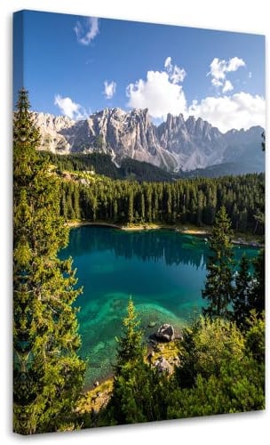 Feeby Leinwandbild - Bilder Wohnzimmer - Landschaft See Berge Wald Natur - 70x100 1tlg - Deko Schlafzimmer - Wanddekoration - Aesthetic - Groß Moderne Bild - Foto auf Leinwand