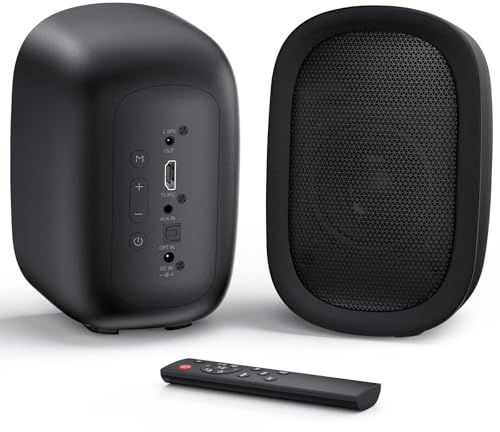 Saiyin 3 Woofer Active Bluetooth Bookshelf Speakers | 40W Stereo Speakers with Dual Bass Reflex Port, TV-ARC/Optical/AUX/Bluetooth 5.3, For Turntable/PC/TV, Pair