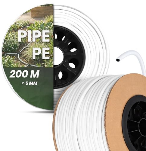 Instalguru Tubo PE 5 mm x 200 m Manguera Polietileno Riego Jardín Goteo Tubería Suministro Agua Blanca Instalación Exterior Sistema Aspersión Conducción Agrícola Micro-riego