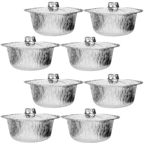 NIYANGLE Casseroles Jetables Matériau Aluminium Argenté Léger en Aluminium avec Couvercles Lot de 8 2000ml Pots Ronds Portatifs pour Cuisson en Plein Air et Barbecue