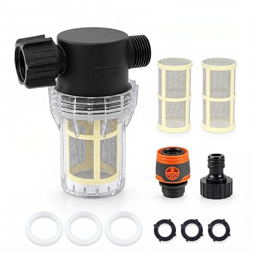 Filtro per Tubo da Giardino 60 Mesh con Attacco Rapido e 2 Reti di Ricambio, Filettatura 3/4, Filtro Sedimenti per Prefiltrazione di Piscina e Serbatoio d’Acqua