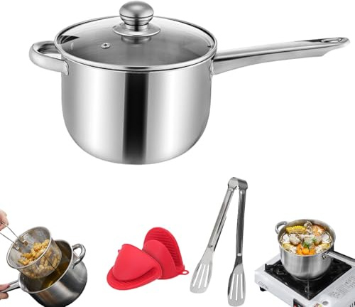 Premium Stainless Steel Mini Deep Fryer Pot with Basket - Compact Portable Frying Pan for Fish, Chicken, and More Chips - Ideal for Home Kitchen, Camping, and Outdoor Cooking (Pot)