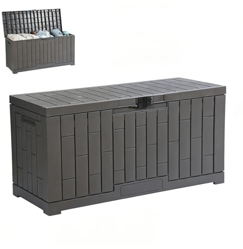 Waterproof Garden Storage Box,Box Large,Outdoor Furniture Utility Chest Organiser,Plastic Cushion With Lockable Lid,For Gardening Tools,Cushions,Toys,Patio,Balcony,Decking(123.2*57.5*62.8cm,Black)